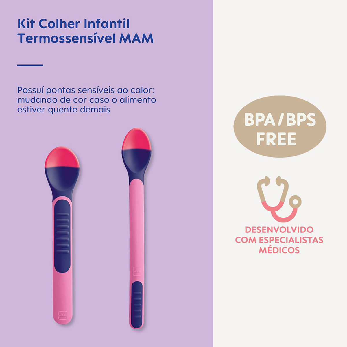 Kit de Colheres Infantis Termossensível MAM Rosa