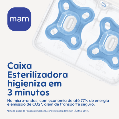 Chupeta MAM Comfort 100% Silicone 0-2 Meses com Caixa Esterilizadora Embalagem Dupla