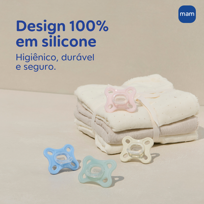 Chupeta MAM Comfort 100% Silicone 0-2 Meses com Caixa Esterilizadora Embalagem Dupla