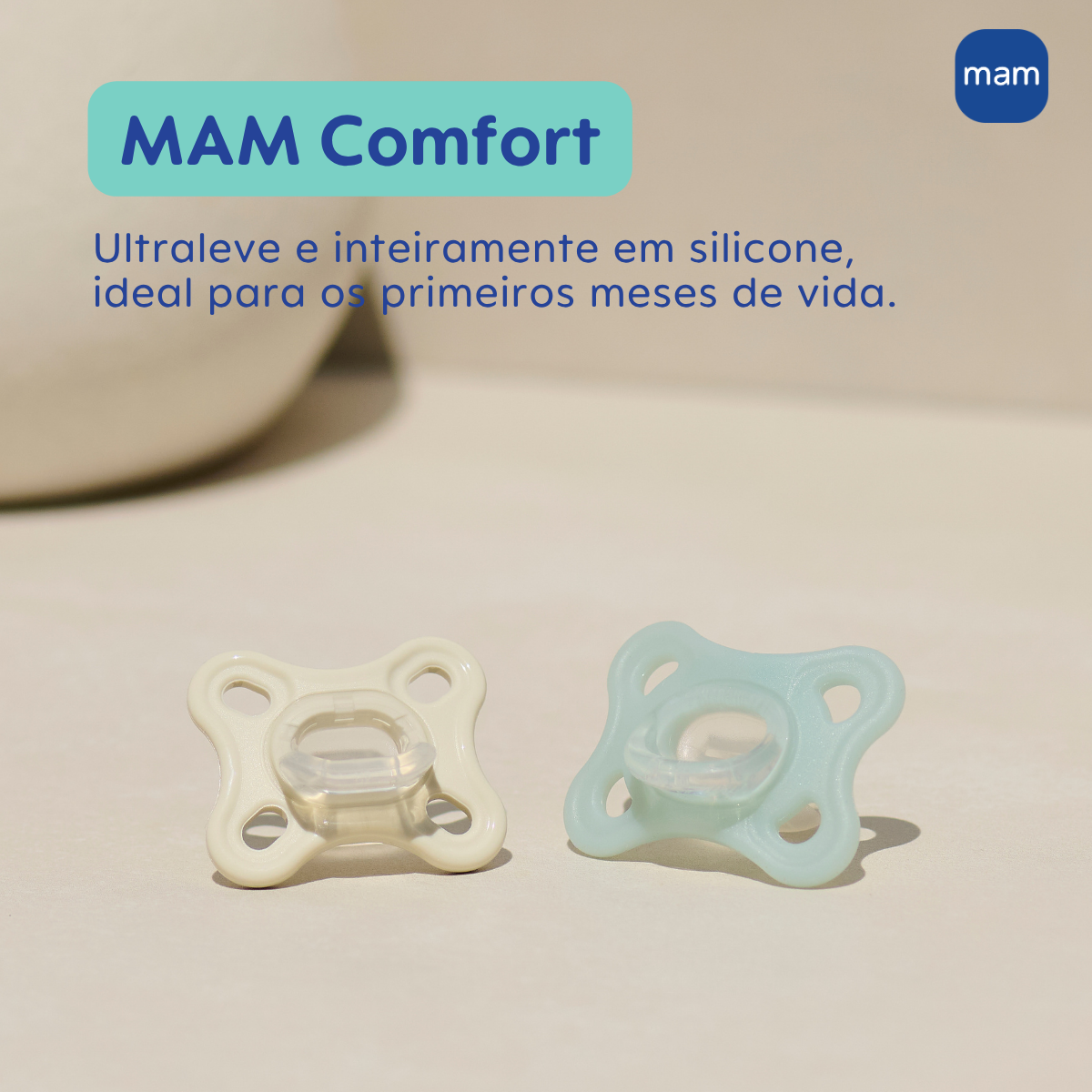 Chupeta MAM Comfort 100% Silicone 0-6 Meses Azul com Caixa Esterilizadora