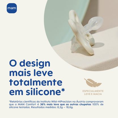 Chupeta MAM Comfort 100% Silicone 0-6 Meses Azul com Caixa Esterilizadora