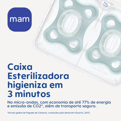Chupeta MAM Comfort 100% Silicone 0-6 Meses Azul com Caixa Esterilizadora