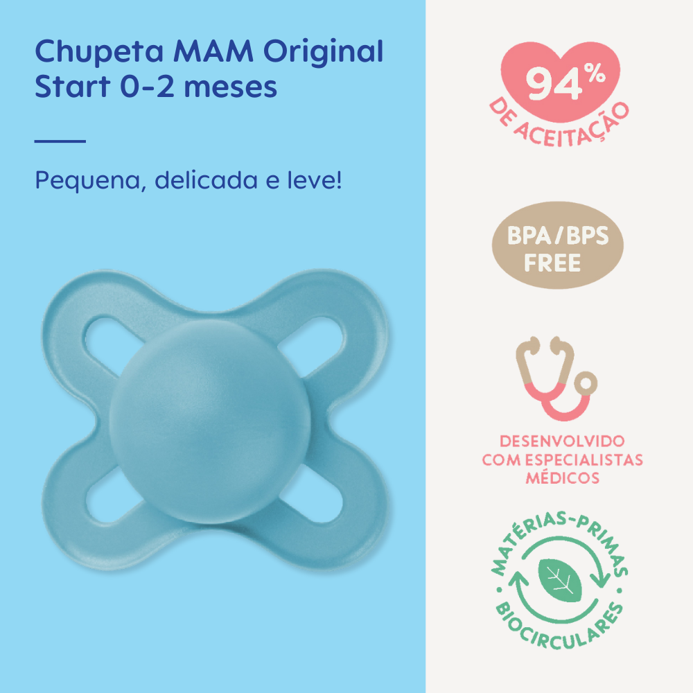 Chupeta MAM Original Start 0-2 Meses Azul com Caixa Esterilizadora