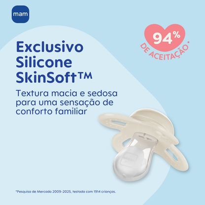 Chupeta MAM Original Start Night 0-2 Meses Lilás com Botão Brilha no Escuro e Caixa Esterilizadora