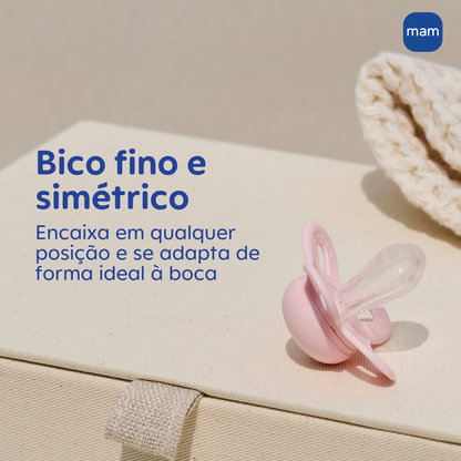 Chupeta MAM Original Start Night 0-2 Meses Lilás com Botão Brilha no Escuro e Caixa Esterilizadora