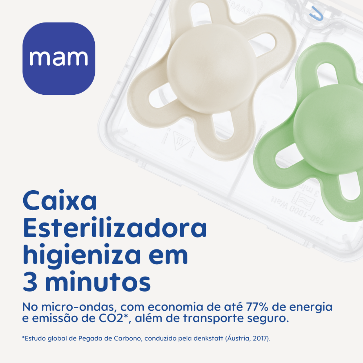 Chupeta MAM Original Start Night 0-2 Meses Lilás com Botão Brilha no Escuro e Caixa Esterilizadora