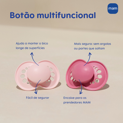 Chupeta MAM Original Night 16+ Meses Rosa com Botão Brilha no Escuro e Caixa Esterilizadora