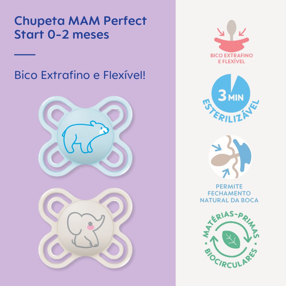 Chupeta MAM Perfect Start 0-2 Meses com Caixa Esterilizadora Embalagem Dupla