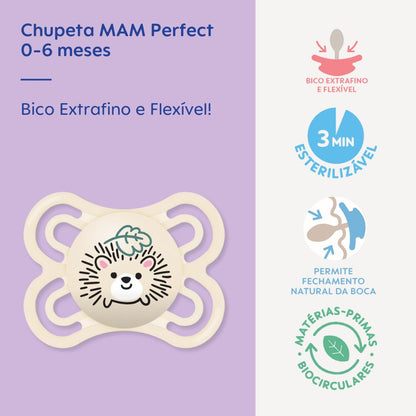 Chupeta MAM Perfect 0-6 Meses Neutra com Caixa Esterilizadora
