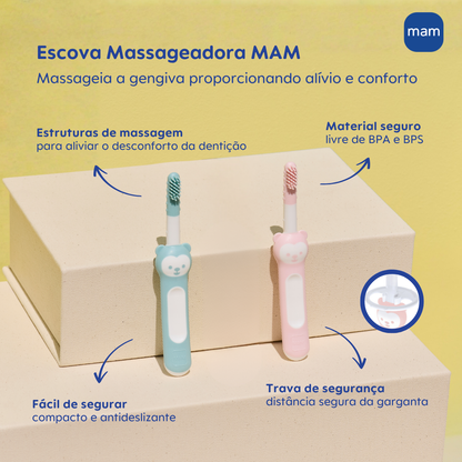 Escova Dental Massageadora MAM para Bebês 3+ Meses Azul