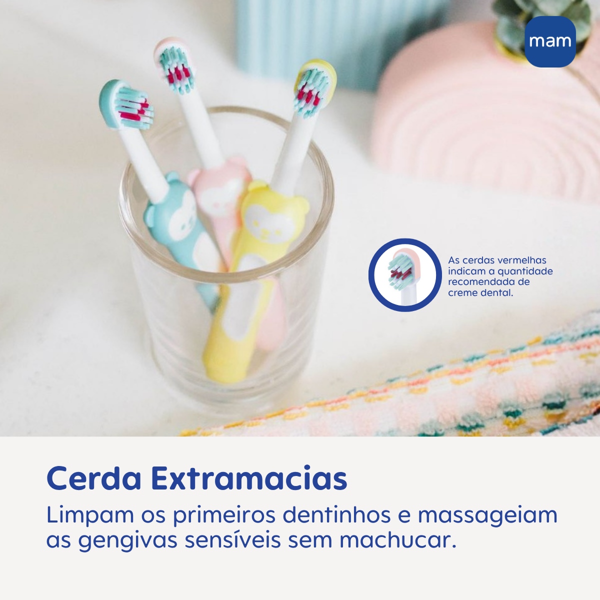Primeira Escova Dental do Bebê MAM 6+ Meses Rosa