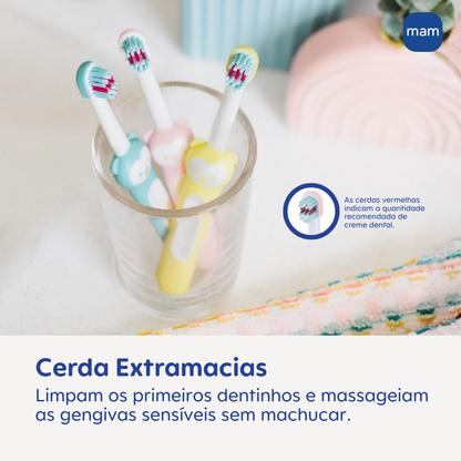 Primeira Escova Dental do Bebê MAM 6+ Meses Rosa