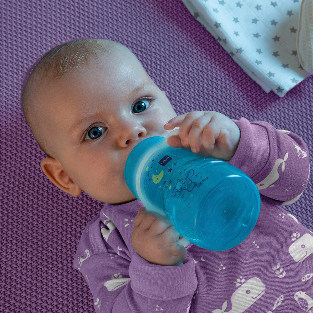 Copo de Transição MAM Trainer+ Night 220ml Brilha no Escuro 4+ Meses Rosa