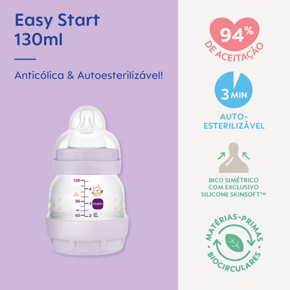 Mamadeira MAM Easy Start 130ml Anticólica e Autoesterilizável 0+ Meses Lilás