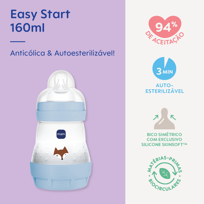 Mamadeira MAM Easy Start 160ml Anticólica e Autoesterilizável 0+ Meses Azul