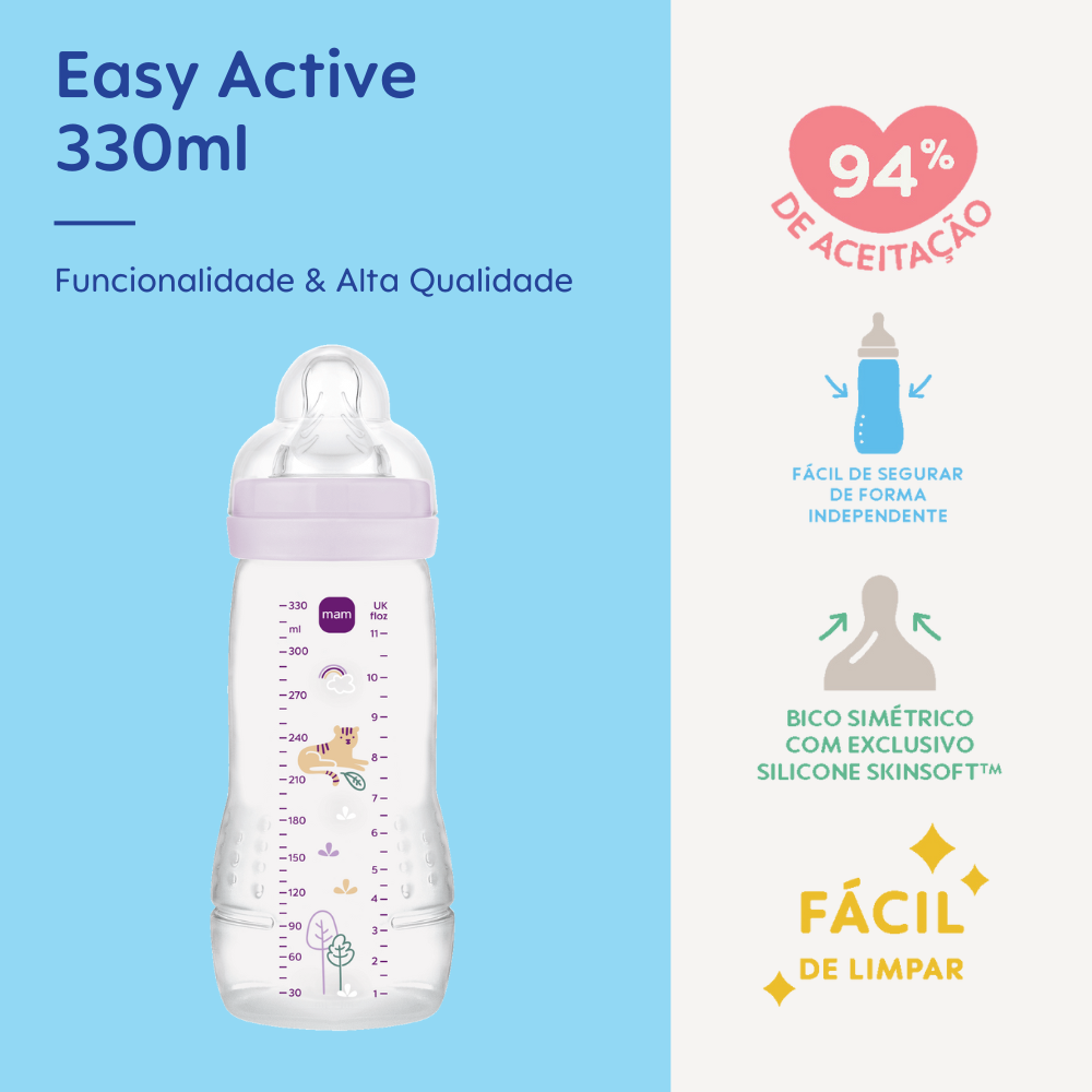 Mamadeira Mam Easy Active 330ml 4+ Meses Lilás