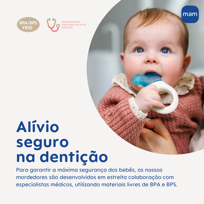 Mordedor para Bebê MAM Mini Cooler com Clip 4+ Meses Azul