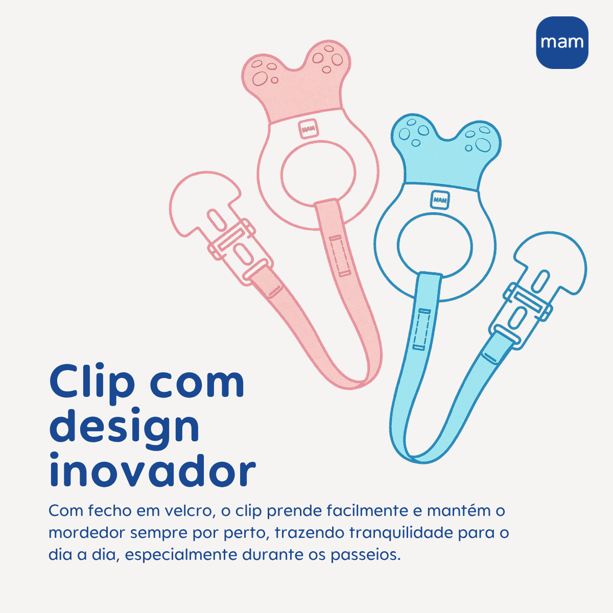 Mordedor para Bebê MAM Mini Cooler com Clip 4+ Meses Azul