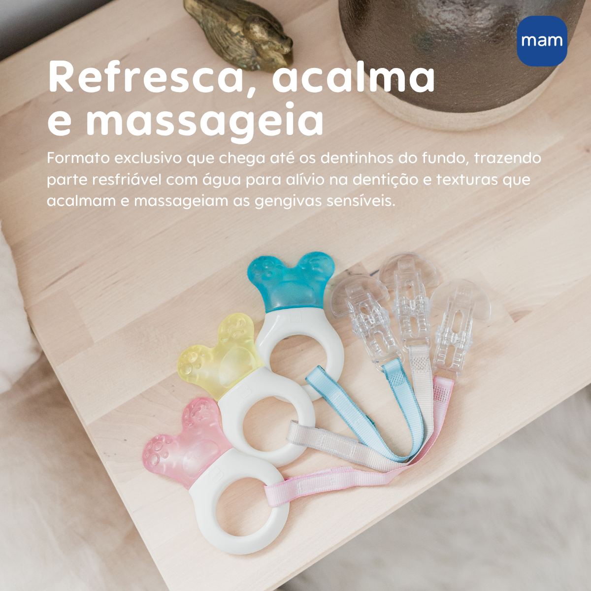 Mordedor para Bebê MAM Mini Cooler com Clip 4+ Meses Rosa